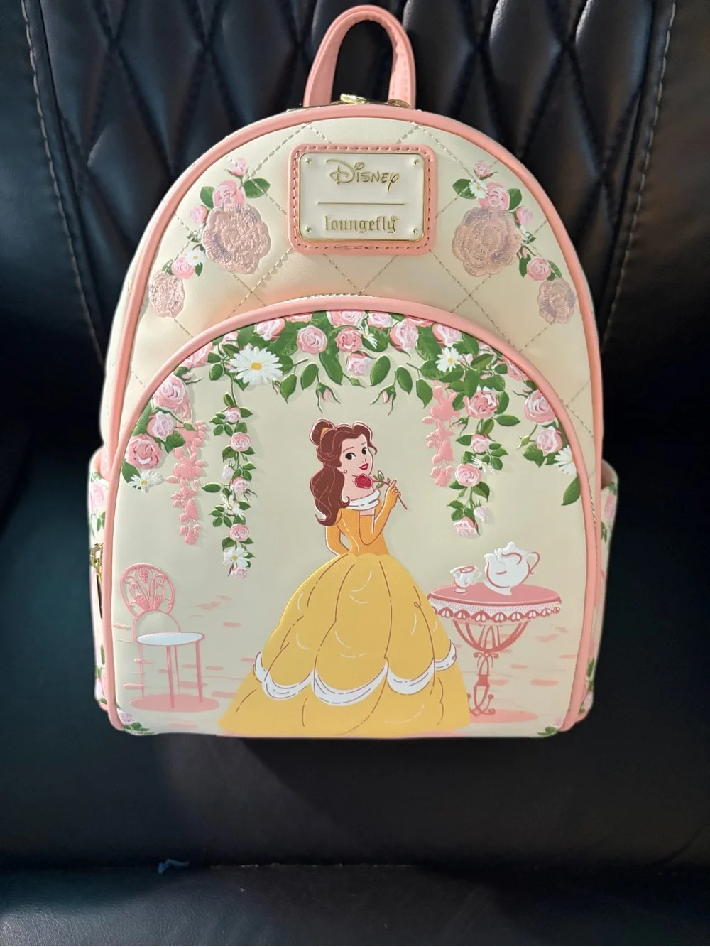 Loungefly Belle Floral Mini Backpack - Cream, Pink & Yellow